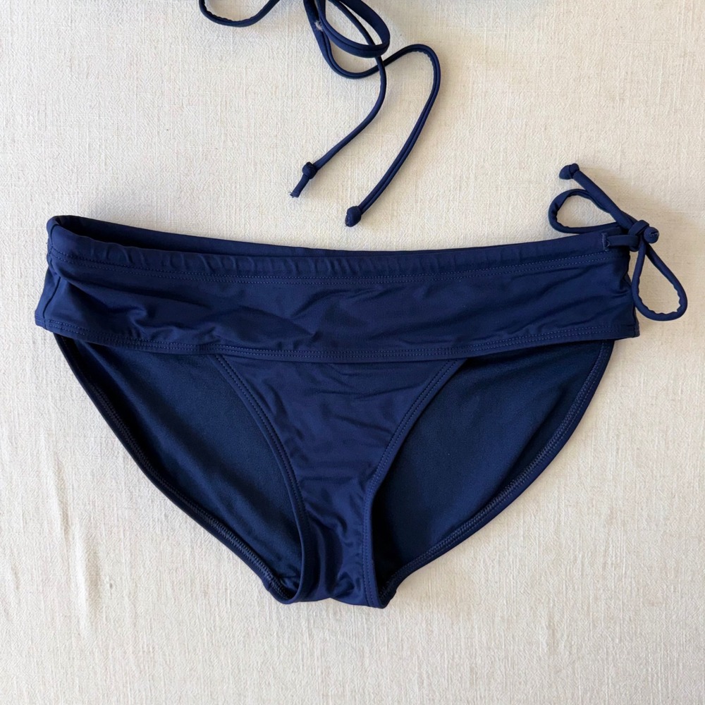 Athleta Navy Blue Bikini Set High Neck Halter Keyhole Top Side Tie Bottoms S - Picture 6 of 10